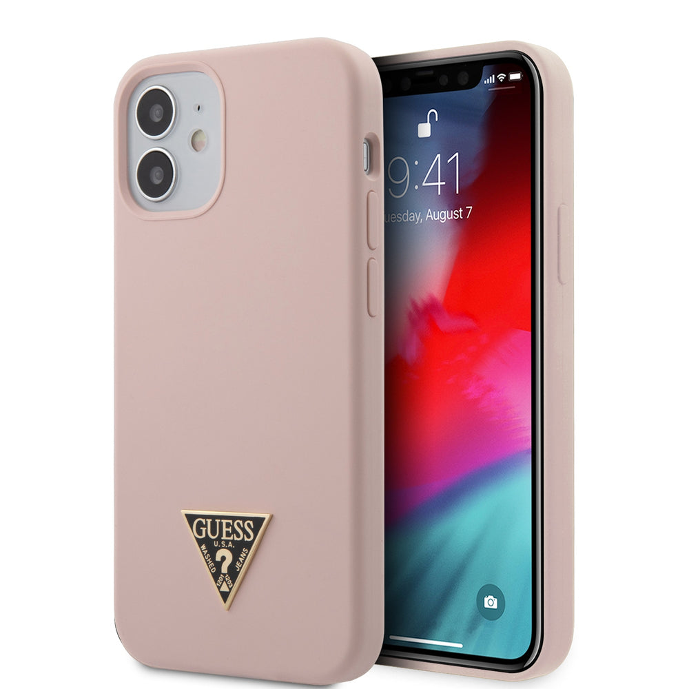 Guess GUHCP12SLSTMLP iPhone 12 mini 5.4" light pink/light pink hardcase Silicone Triangle Logo