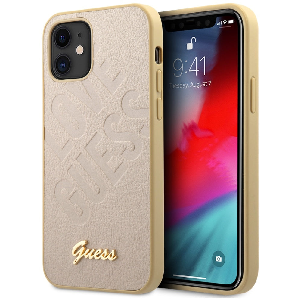 Guess GUHCP12SPUILGLG iPhone 12 mini 5.4" gold/gold hardcase Iridescent Love Script Gold Logo