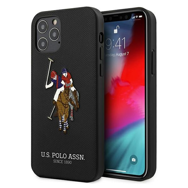 „US Polo“ USHCP12LPUGFLBK „iPhone 12 Pro Max 6.7“ juodas / juodos spalvos „Polo“ siuvinėjimo kolekcija