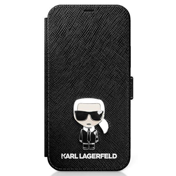 Karl Lagerfeld KLFLBKP12SIKMSBK iPhone 12 mini 5,4" czarny/juoda knyga Saffiano Ikonik Metal