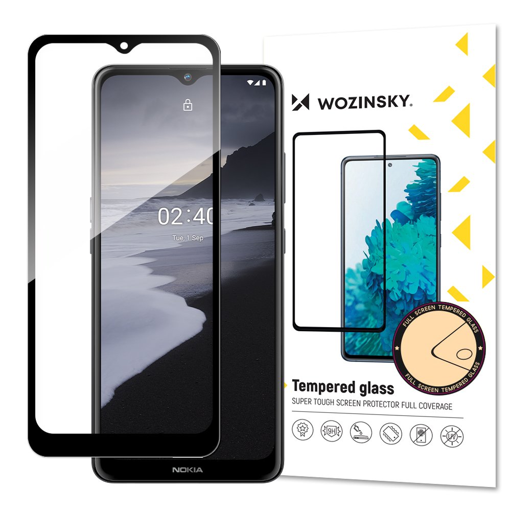 „Wozinsky“ grūdinto stiklo ekrano apsauga, visiškai klijuojama, itin tvirta, visiškai dengianti rėmeliu, tinkanti dėklui, skirta „Nokia 2.4“, juoda