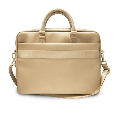 Guess Saffiano Script 16" Laptop Bag - Gold