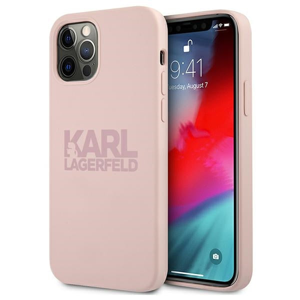 Karlas Lagerfeldas KLHCP12LSTKLTLP iPhone 12 Pro Max 6,7 colių silikoninio krūvos logotipas raudonas/rožinis
