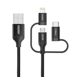 Choetech 3in1 MFI cable USB - USB Type C / micro USB / Lightning (charging 3A / data transmission 480 Mbps) 1.2m black (IP0030-BK)