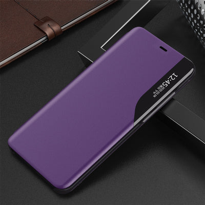 Eco Leather View Case elegant bookcase type case with kickstand for iPhone 13 purple
