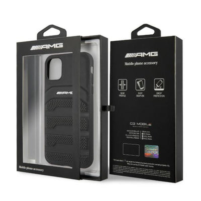 AMG AMHCN61GSEBK iPhone 11 6.1 "black / black hardcase Leather Debossed Lines