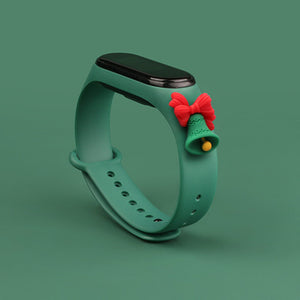 Strap Xmas for Xiaomi Mi Band 3 / 4 Christmas Silicone Strap Bracelet with Bell - Dark Green