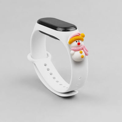 Strap Xmas for Xiaomi Mi Band 3 / 4 Christmas Silicone Strap Bracelet with Snowman - White