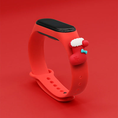 Strap Xmas for Xiaomi Mi Band 3 / 4 Christmas Silicone Strap Bracelet with Sock - Red