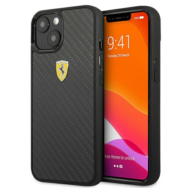 „Ferrari FEHCP13SFCABK iPhone 13 mini 5.4" juodas/juodas kietas dėklas „On Track Real Carbon“