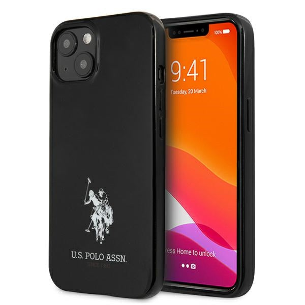 „US Polo“ USHCP13SUMHK „iPhone 13 mini 5.4“ juodas/juodas kietas dėklas su arklių logotipu