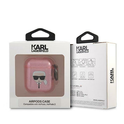 Karl Lagerfeld KLA2UKHGP AirPods cover różowy/pink Glitter Karl`s Head