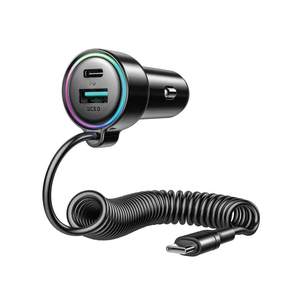 „Joyroom JR-CL07“ 72 W 3 viename automobilinis įkroviklis su 1,6 m USB-C laidu – juodas