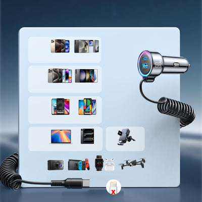 Joyroom JR-CL07 72W 3-in-1 Car Charger with 1.6m USB-C Cable – Black