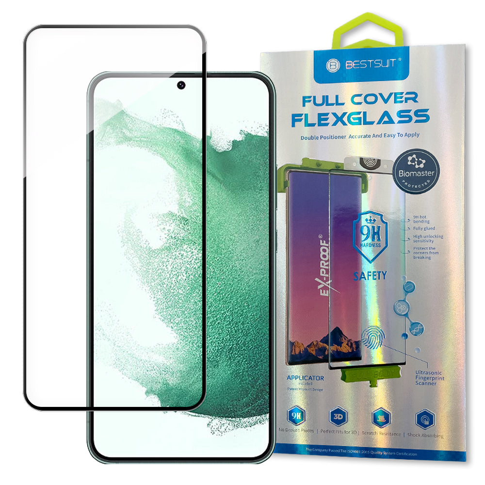 „Bestsuit 3D Edge Nano Flexi Glass“ grūdinto stiklo plėvelė su rėmeliu, skirta „Samsung Galaxy S22 +“ (S22 Plus), permatoma