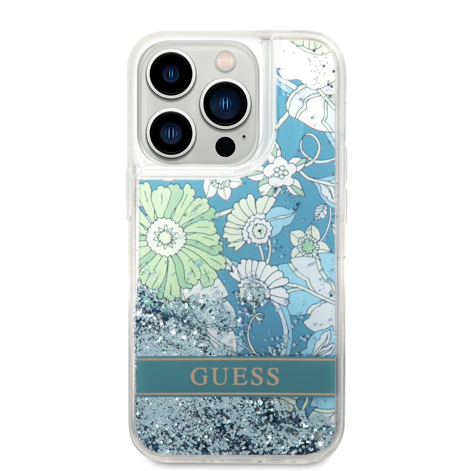 Guess GUHCP14LLFLSN iPhone 14 Pro 6.1" green/green hardcase Flower Liquid Glitter