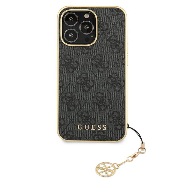 „Guess“ GUHCP13XGF4GGR iPhone 13 Pro Max 6.7" pilkas/pilkas kietas dėklas 4G „Charms Collection“ 