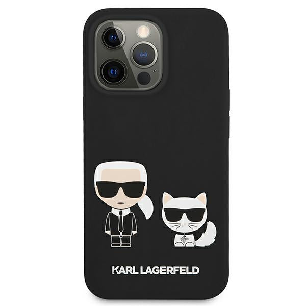 Karl Lagerfeld KLHCP13LSSKCK iPhone 13 Pro / 13 6.1" kietas dėklas, juodas/juodas silikoninis Karl & Choupette 