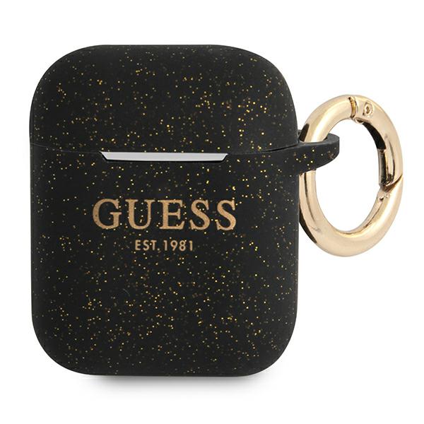 „Guess GUA2SGGEK“ AirPods dėklas, juodas/juodas, blizgučiais iš silikono 