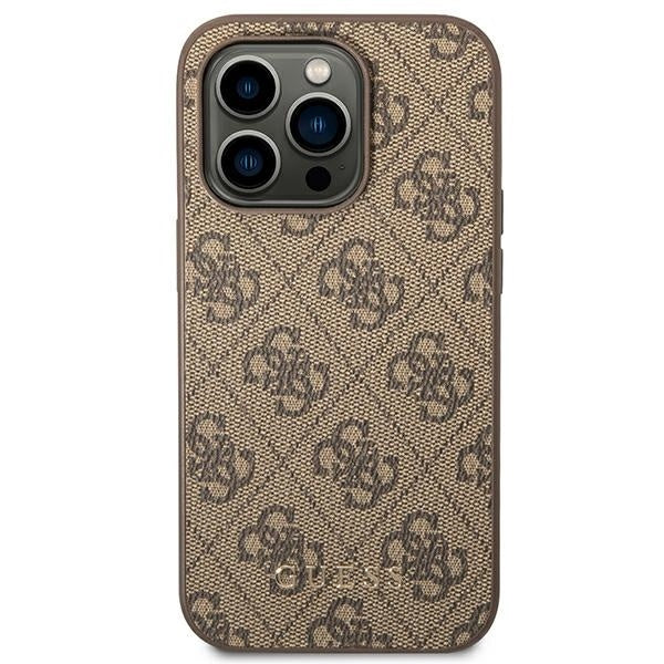 Guess iPhone 14 Pro Max 4G Metal Gold Logo Series Case - Brown